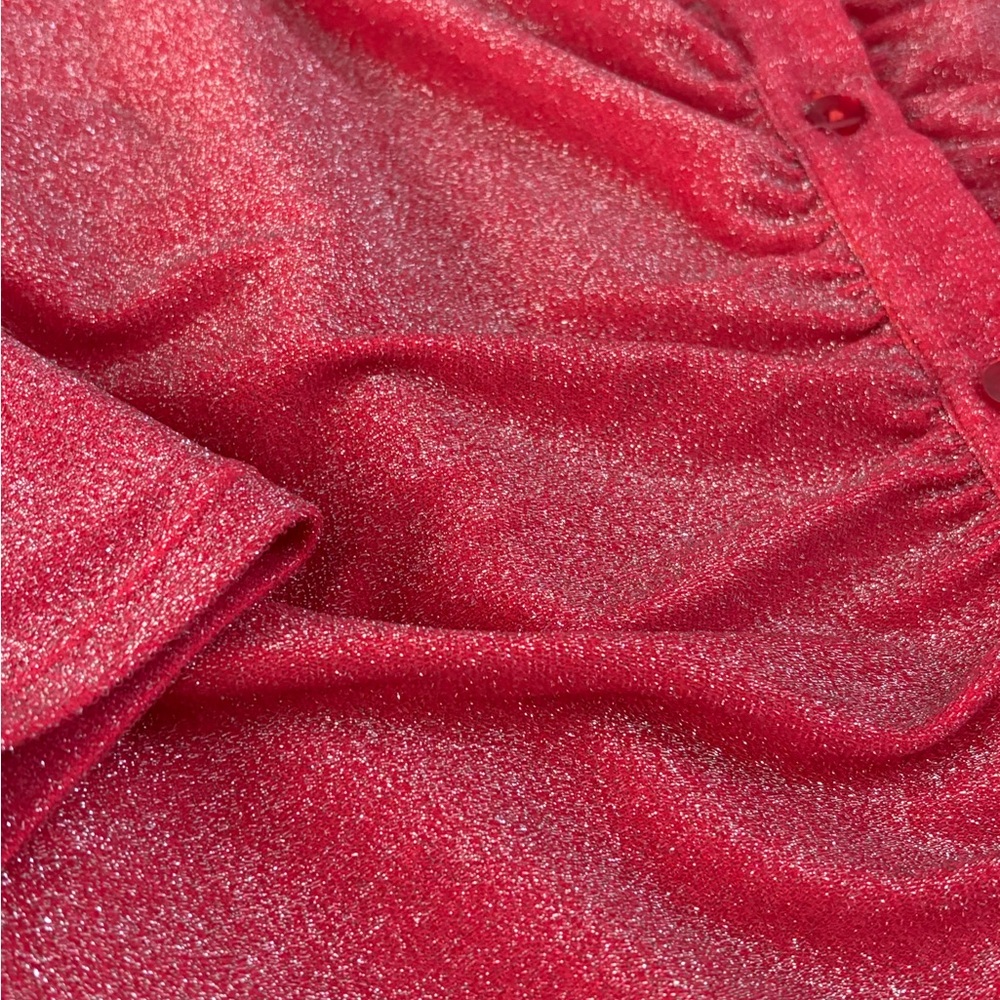 Good American Dress Women’s 2XL Coral Pink Ruched Metallic Shirred Glittery - Picture 8 of 9